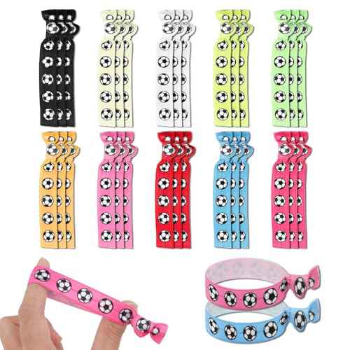 30PCS Colorful Soccer Hair Ties, Elastic Ponytail Holder for Soccer Volleyball Football Lover, Elastic Bands No Crease Hair Tie Ribbon Volleyball Hair Accessories for Girls Soccer Players