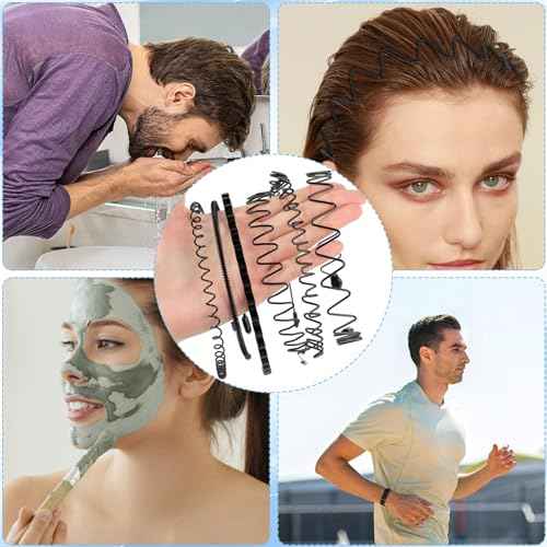 fenshine 6PCS Metal Hair Bands, Spring Wavy Hoop Unisex Black Headband Slicked Back Non Slip Sports Hairband for Women Men¡¦