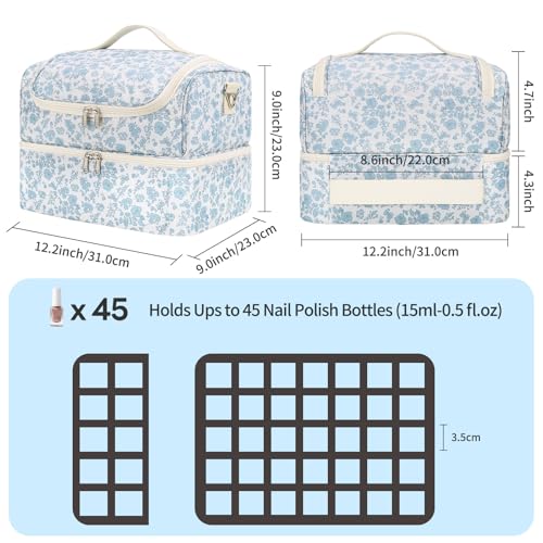 CUBETASTIC Nail Polish Organizer, Nail Supplies Storage Case Holds 45 Bottles Nail Polish & Nail Lamp, Travel Nail Tech Carrying Bag, Nail Kit Bag For Nail Stuff & Manicure Tools