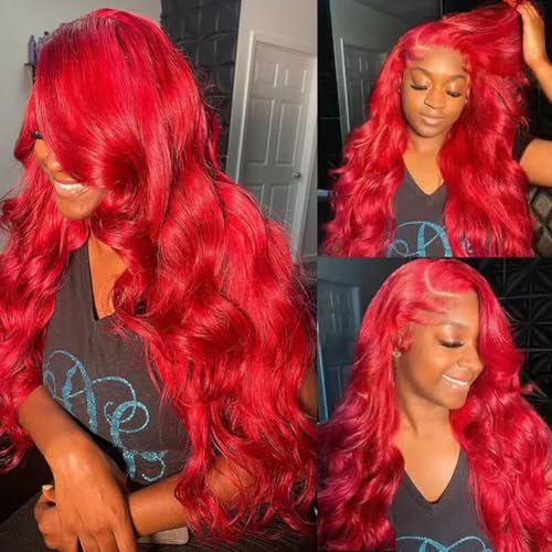 Ice Pear 26 Inch Red Hair Wig Pre Plucked 13x6 Body Wave Wigs Human Hair, 200% Density 13x6 Colored Wigs for Women,Red Glueless Wig Bleached Knots with Baby Hair