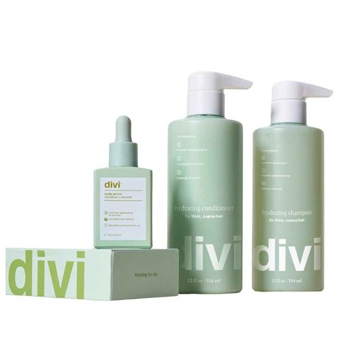 Divi Hydrating Starter Bundle - Scalp Serum, Hydrating Shampoo & Conditioner - Deep Hydration and Scalp Care Routine for Thicker Hair Types