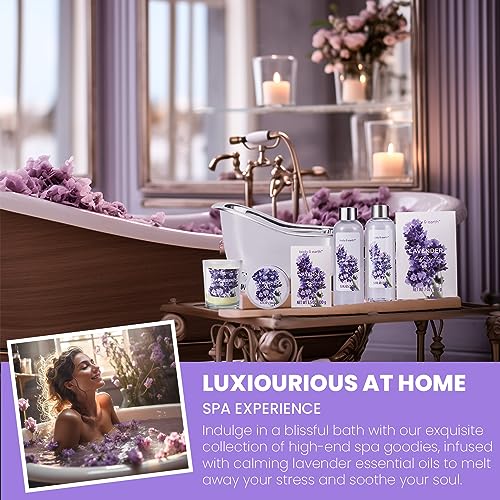 Gift Set for Women Body & Earth Gifts Set Lavender Gift Baskets For Women Bath Sets with Bubble Bath Body Lotion Scented Candle Christmas Gifts