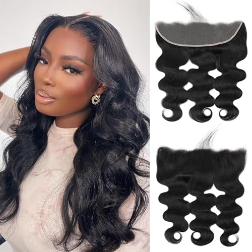 13x4 Body Wave Lace Frontal Closure Ear to Ear 18 Inch Transparent HD Lace Frontal Brazilian Virgin Human Hair Pre Plucked With Baby Hair Natural Black
