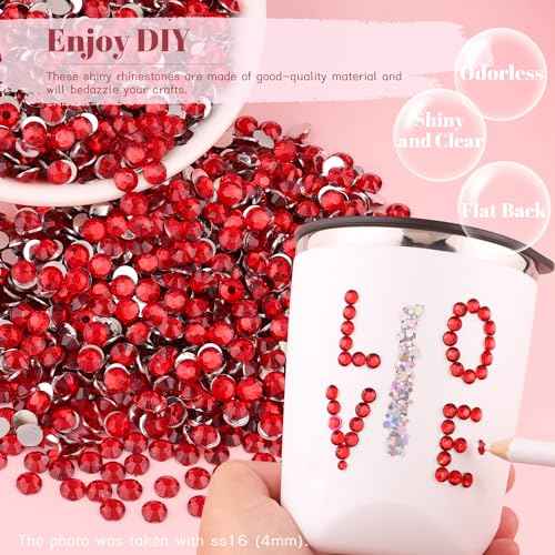 8000PCS 3mm Resin Rhinestones Bulk for Crafting (Red), Flatback Bedazzling Crystals for Crafts DIY Nail Decoration, Gems Charms for Tumbler Shoes Clothing Fabric with Pickup Pen and Tweezers