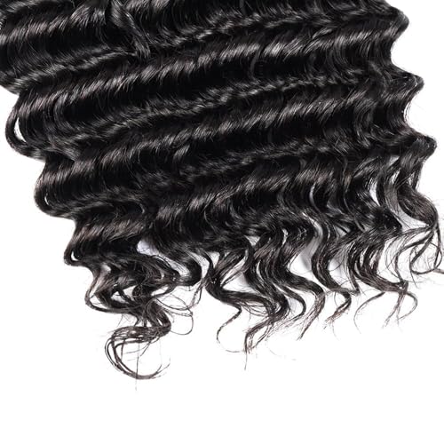 Human Braiding Hair 3 Bundle 150g Deep Wave Bulk Human Hair for Braiding No Weft 12A Brazilian Virgin Curly Human Hair Extensions for Boho Braids (Deep Wave-1B, 28/150g)