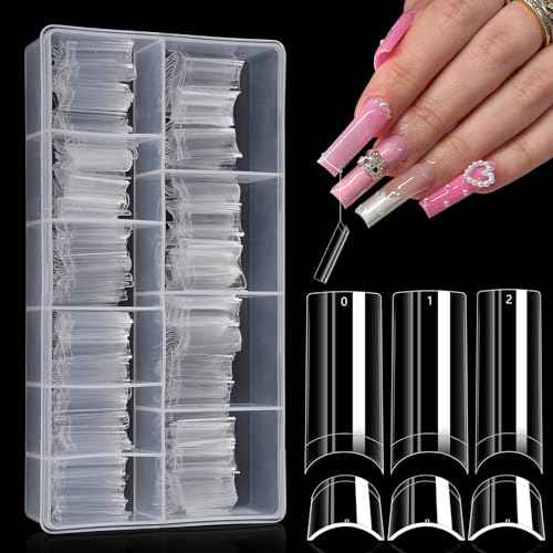 500PCS Clear Square Nail Tips, Quaferen XL No C Curve Tips for Acrylic Nails Professional, Half Cover Tapered Square Straight Nail Tips, Flat Traceless Acrylic Nail Extension Tips Fake Nails