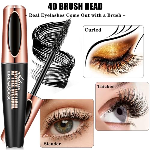 4D Silk Fiber Lash Mascara Waterproof - Stocking Stuffers Gifts for Women Natural Long Lasting Mascara Black Volume and Length, Christmas Xmas Presents Gifts for Girls