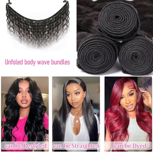 CHEEON Body Wave Bundles Human Hair 20 22 24 Inch Human Hair Bundles 12A Grade Unprocessed Brazilian Virgin Hair Extensions 3 Bundles Deal Natural Black