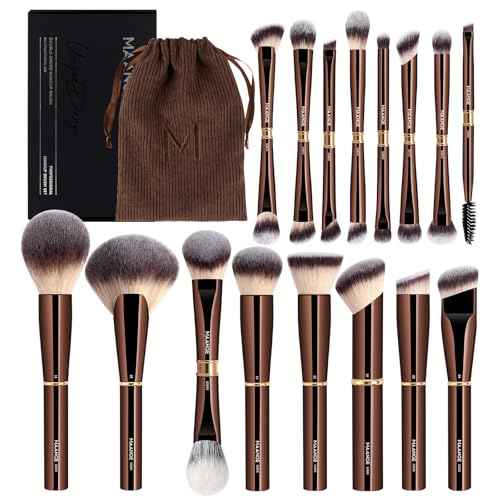 MAANGE Makeup Brushes 16Pcs Professional Foundation Powder Blush Contour Eyeshadows Double-End Makeup Brushes Set with Bag and Gift Box-CoffeeBrown