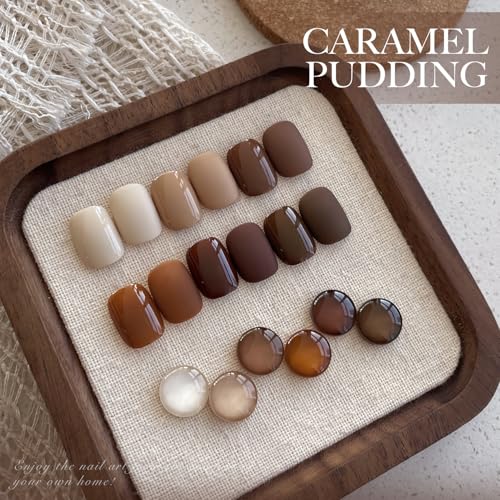 GAOY Nude Brown Gel Nail Polish Set, 6 Colors Beige Chocolate Caramel, UV Cure Gel for DIY Manicure at Home