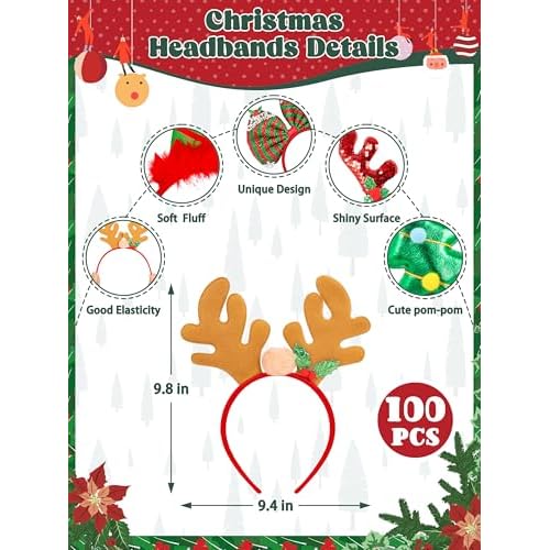 Christmas Headband, Christmas Headbands for Women, Cute Christmas Party Favors for Xmas Decorations Accessories