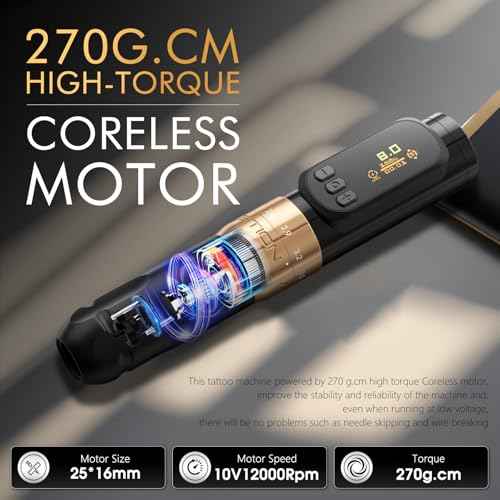 Ambition Sally 270 Rotary Tattoo Gun, Wireless Tattoo Machine with Adjustable Stroke 1300 mAh Battery 270 g.cm Torque Coreless Motor, Permanent Makeup Tattoo Pen for Eyebrow Eyeliner Lips SMP Artists