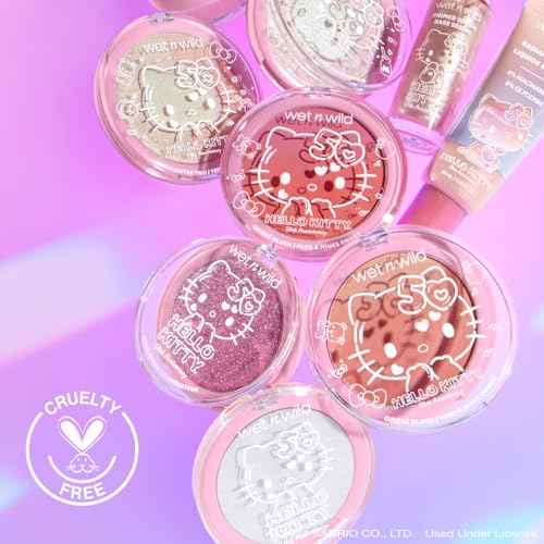 wet n wild Hello Kitty Highlighter, Multi-Dimensional Glow with Iridescent Pearls, Silky-Smooth Buildable & Blendable Formula, Cruelty-Free & Vegan - Kind Hearted