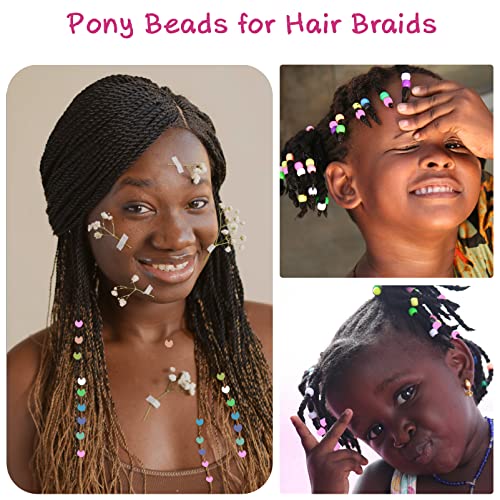 1008 Pcs Hair Beads Set with Hair Styling Tool, 500Pcs Pony Beads, 500Pcs Small Elastic Rubber Bands, 1Pcs Rattail Comb, 2Pcs Duckbill Clips, 5Pcs Quick Beaders for Kids and Girls Hair Braids