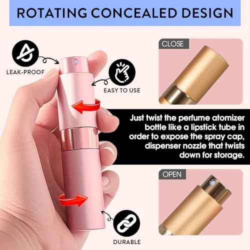 6 Pack 8ML Empty Perfume Atomizer Cologne Travel Spray Bottle for Refill Portable Cologne Dispenser Mini Sprayer for Women Men Twist Tpye