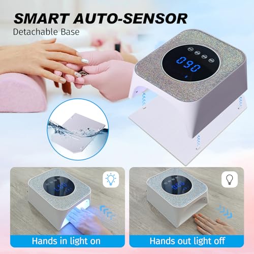 Belovedone UV Light for Gel Nails 72W Cordless LED Nail Lamp Gel Polish Dryer 4 Timer Modes Rechargeable Bling Silver Diamond Rhinestones for Salon & Home