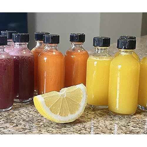DIDITIME 6 Pack 2 oz Shot Bottles with Caps & Stainless Steel Funnels, Juicing Bottle Reusable Glass, Mini Travel Bottles, 60ml Small Jars with Lids for Potion, Ginger Shots, Oils, Juice