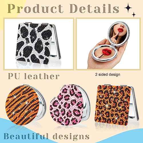 Marsui 4 Pcs Diamond Painting Compact Mirror DIY Painting Pocket Portable Folding Purse Mirror for Women Diamond Art Mom Gifts for Mother's Day Nurse Week Party Favors(Animal Skin)