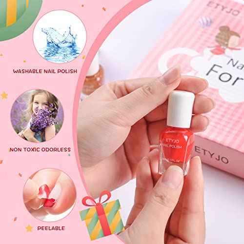 12 Rainbow Colors Peel-Off Kids Washable Quick Dry Girls Nail Polish Kit for Kids Teen Little GirlsToddler Ages 3-12