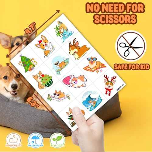96PCS Corgi Temporary Tattoos for Kids ? Pre-Cut Dog Stickers for Birthday Party Favors, Classroom Prizes, Baby Shower, Stocking Stuffers ? Cute Puppy-Themed Gifts for Boys & Girls