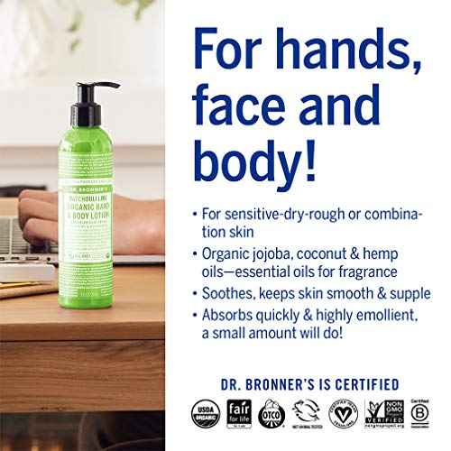 Dr. Bronner's - Organic Lotion (Patchouli Lime, 8 Ounce) - Body Lotion and Moisturizer, Certified Organic, Soothing for Hands, Face and Body, Highly Emollient, Nourishes and Hydrates, Vegan, Non-GMO