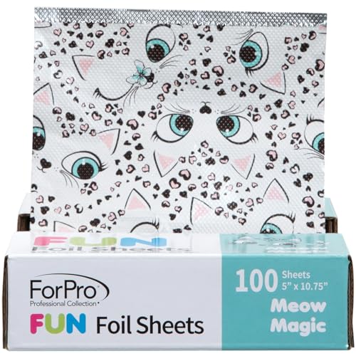 ForPro FUN Meow Magic 5" Foil Sheets, Aluminum Foil, Pop-Up Foil Dispenser, Hair Foils for Color Application and Highlighting Services, Food Safe, 5¡± W x 10.75¡± L, 100-Count