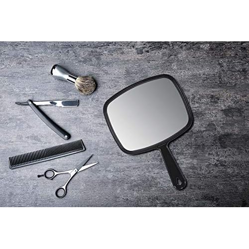 PROTECLE Hand Mirror, 10.3" L x 7.4" W Salon Barber Hairdressing Handheld Mirror with Handle, Square Black