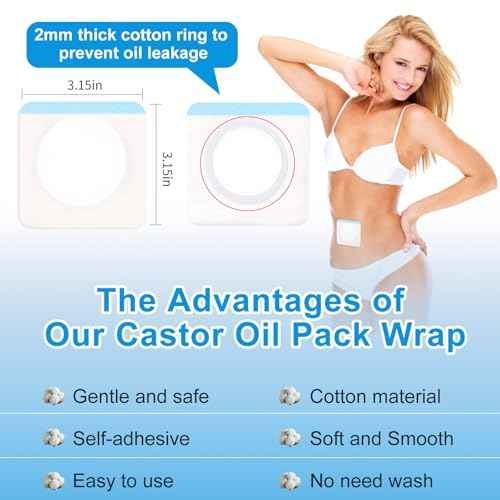 Castor Oil Pack Patches for Belly Button ? 60 Disposable Organic Cotton Self-Adhesive Pads, Leak-Proof & Breathable, No-Wash Castor Oil Wraps for Navel, Abdomen & Targeted Skin Care