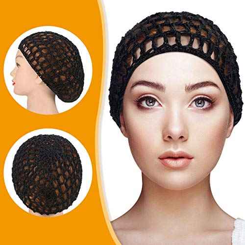 Geyoga 4 Pieces Mesh Crochet Hair Net Rayon Knit Snood Hat Thick Short Women Hairnet Snoods Cover Ornament for Sleeping (Black)