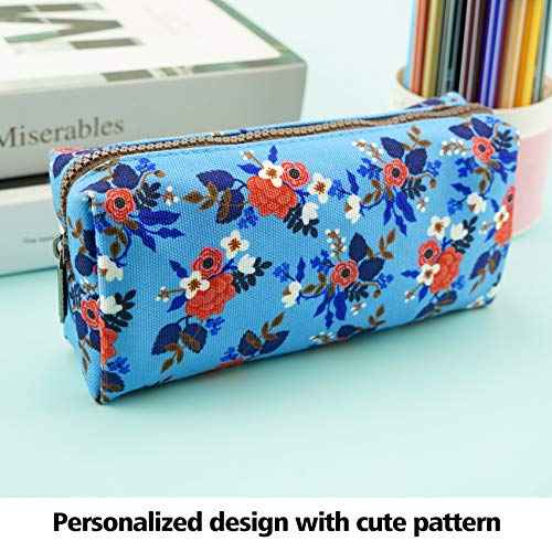 LParkin Birch Floral Canvas Pencil Case Teacher Gift Flower Pen Bag Gadget Pouch Stationary Case Makeup Cosmetic Bag Box