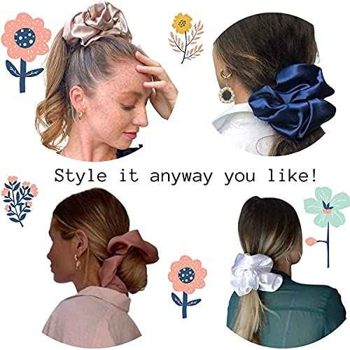 Jumbo Oversized XL Satin Scrunchies for Women Girls, Frizz Prevention, Sleep Hair Holder, Large Elastic Ties Band for Ponytail Bun, Hair Ties for Breakage Prevention (Red)