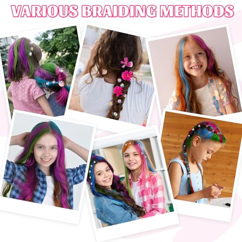 Temporary Hair Chalk with Hair Gem Stamper Kit, Hair Styling Tool with REUSABLE Shining Diamonds, Washable Hair Chalk Hair Color Dye for Girls, Toys Gifts for Girls 3 4 5 6 7-12