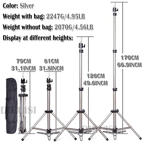 Reinforced Wig Stand Tripod Mannequin Head Stand Adjustable Wig Head Stand Holder for Cosmetology Hairdressing Training with Carrying Bag (Silver)