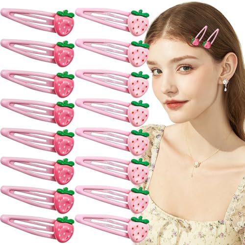 20 PCS Cute Strawberry Pink Y2K Hair Clips, Metal Snap Hair Barrettes for Women Hair Accessories for Women Girls Sweet Bangs Clip 2000s Decorative Hair Clips Y2k Accessories