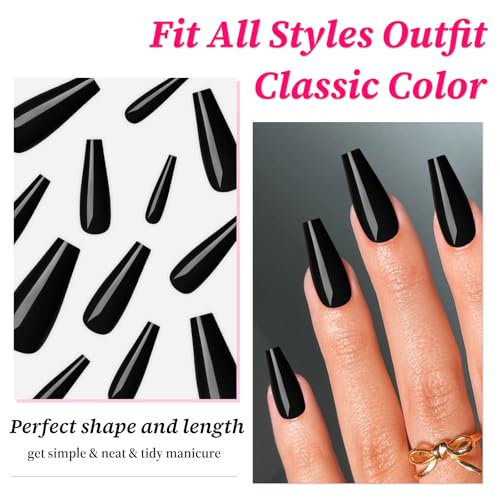 100pc Colored Coffin Press on Nails Long Ballerina False Fake Nail Tips Full Cover Manicure Design Acrylic Nails for Women Teen Girls (Black)