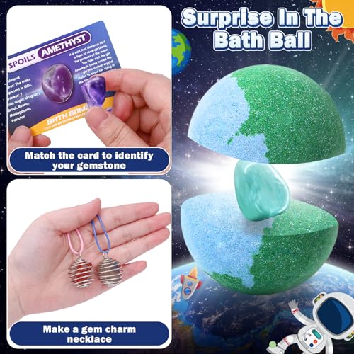 Galaxy Bath Bombs for Kids with Surprise Inside Space Toys, 8 Pack Planet Bath Bombs with Solar System Gemstones Organic Bubble Bath Fizzies Birthday Christmas Gifts for Boys Girls