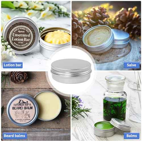 Moretoes 60 Pack Tins, 2Oz Metal Round Tins, Aluminum Tin Cans Containers with Screw Lid for Lotion Bars, Balms, Salve, Spices or Beard Balm