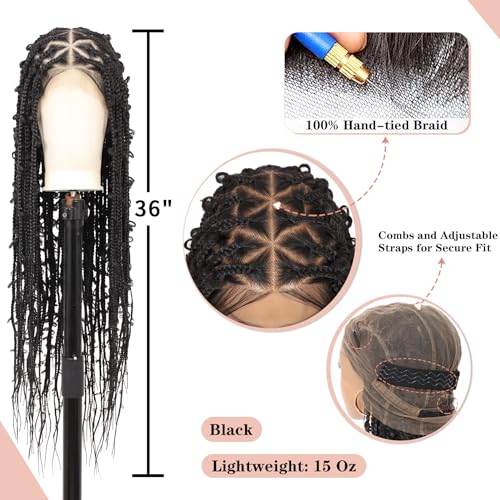 Lexqui 36" 360¡Æ HD Full Lace Braided Wigs for Women Knotless Butterfly Box Braid Wig with Baby Hair Free Parting Synthetic Hair Lace Front Braid Wig Long Braided Lace Front Wigs Black
