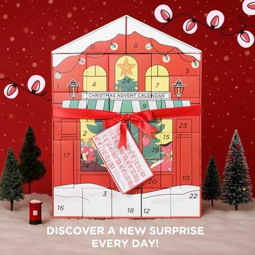 2025 Beauty Advent Calendar for Women, Christmas Countdown Gifts with Bath Bomb Bubble Bath Hand Cream Santa Sock, 24 Day Red Advent Calendar,Spa Christmas Gifts for Daughter Girls