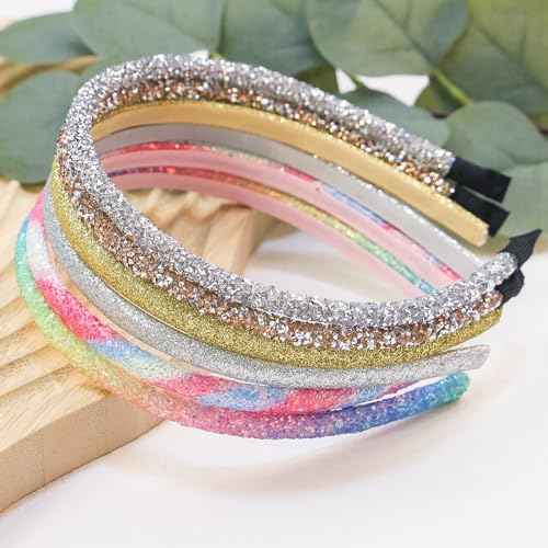 10PCS Glitter Headbands for Girls Rainbow Headbands Toddlers Kids Thin Sparkle Hair Band for Birthday Party Hair Accessories