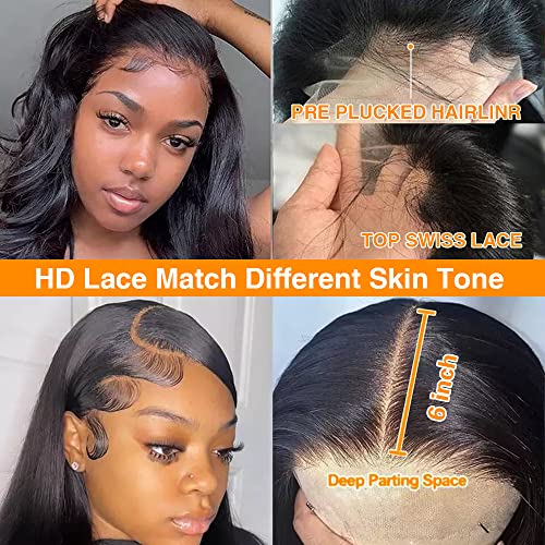 CHEETAHBEAUTY 13x6 Lace Front Wigs Human Hair 16Inch HD Transparent Lace Frontal Wigs 220% Density Brazilian Virgin Straight Human Hair Wigs for Women Pre Plucked with Baby Hair Natural Color