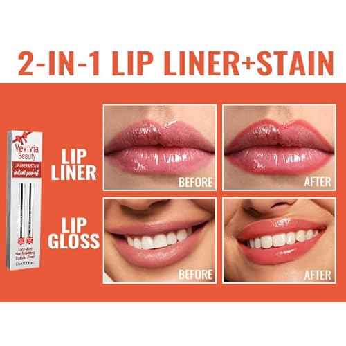 2pcs Lip Stain Peel Off - Lip Liner Stain Long Lasting Waterproof,2-in-1 Lip Liner with Tweezer Nude Matte,Non-Stick Cup,Highly Pigmented£¬Natural Finish,Stay On All Day,Perfect for Gift (Nude+Mauve)