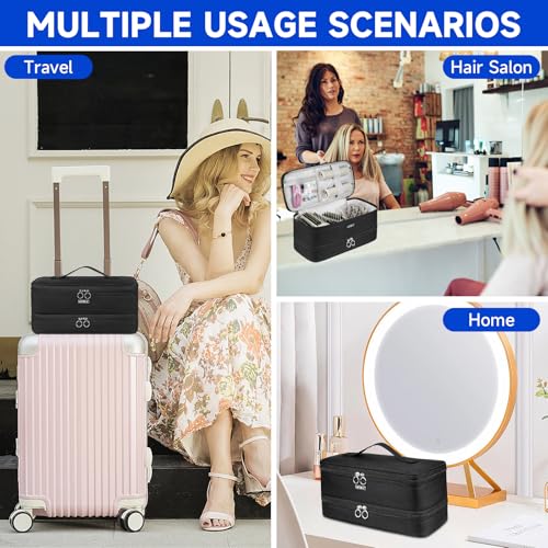 Travel Carrying Case Compatible with Shark Flexstyle/FlexFusion/Hair Dryer,Double-Layer Hair Hot Tools Storage Bag Fits for Dyson Airwrap Styler/Supersonic Hair Dryer and Attachments,Black-Bag Only