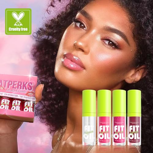 4 Colors Moisturizing Lip Oil Set, Big Brush Head Hydrating Lip Glow Oil, Shiny Moisturizing Lip Gloss, Nourishing & Non-Sticky Long Lasting Fresh Transparent Tinted Plumping Lip Oil- Set A