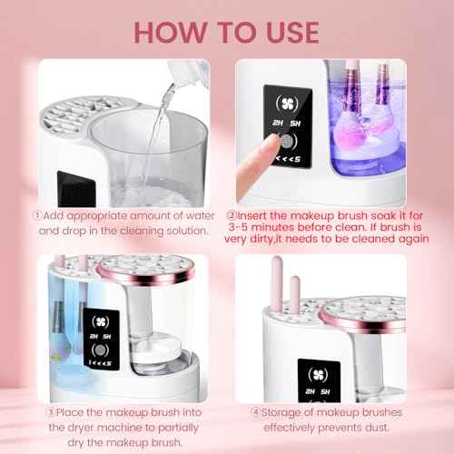 Buqikma Electric Makeup Brush Cleaner Machine with Dryer, USB Portable 3 in 1 Automatic Cosmetic Brush Deep Cleaning, Multi-Size Slots for Blush Brush, Contour, Eyeshadow, White