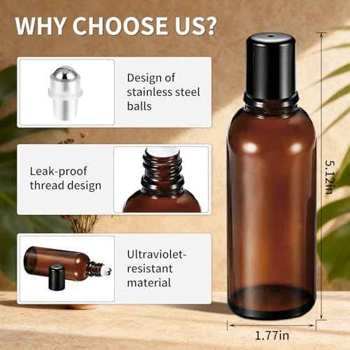 100ML Roller Bottles for Essential Oil, 4 Pack Empty Amber Glass Roller Bottle for Perfume Oil, Roll on Bottles with Stainless Steel Roller Balls, Opener, Funnel and Dropper for Aromatherapy, Massage