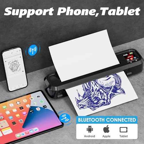 Neebol Tattoo Stencil Printer with LED Screen, Wireless Tattoo Printer Machine, 10pcs Stencil Paper, Bluetooth Portable Tattoo Machine for Artists & Beginners, Compatible with Smartphone & PC