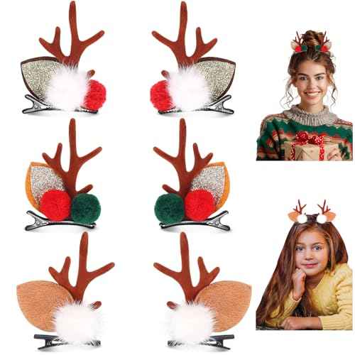 3 Pairs Christmas Reindeer Hair Clips, Cute Antlers Ears Hair Accessories, Deer Ears Headdresses for Girls and Toddlers
