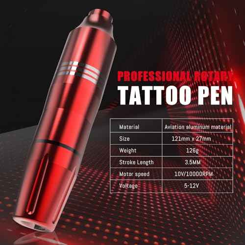 Tattoo Gun Kit Rotary Tattoo Machine Kit Professional Tattoo Pen Kit with Power Supply 10Pcs Cartridge Needles for Beginners and Artists Complete Tattoo Kit Tattoo Supplies - Red