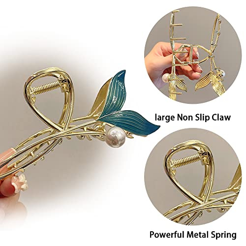 4Pcs Hair Clips for Women Large Non-Slip Strong Metal Hair Claw: Butterfly, Flower, Mermaid Sparkly Jaw Claws for Thick Hair